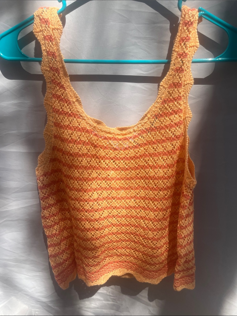 Hem & Thread Yellow and Orange Open-Knit Sleeveless Tank